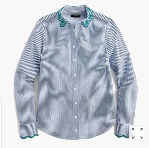 J Crew Striped perfect shirt with eyelet trim 6